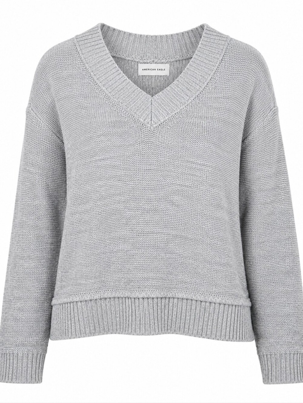 AMERICAN EAGLE | Boxy Relaxed Cotton Heather Gray V-Neck Sweater Ribbed‎ | XL
